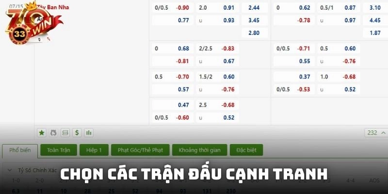 Cách bắt kèo rung chính xác chính là chọn các trận đấu cạnh tranh